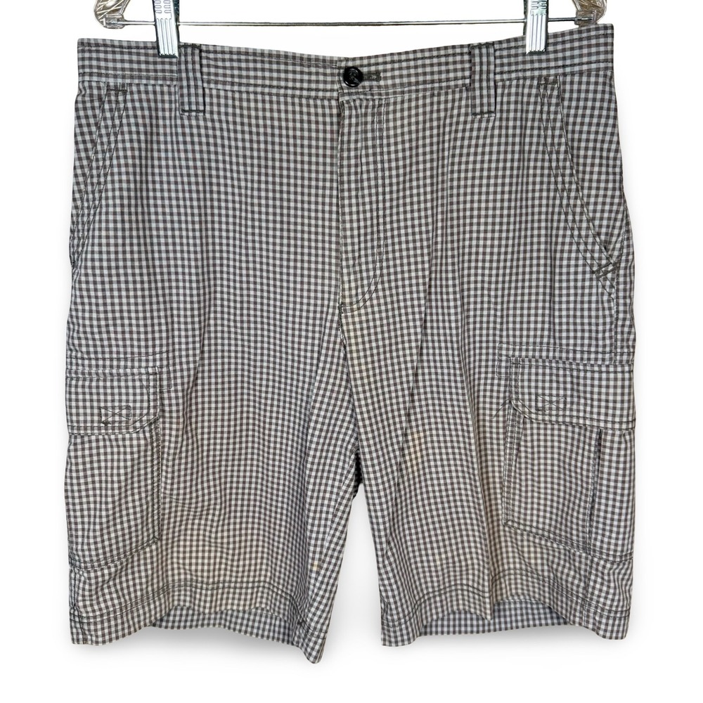 Izod Saltwater Cargo Shorts Mens Size 34 Plaid Pockets Utility Casual Fit